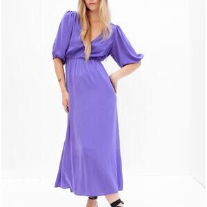 Gap Blue Maxi Dress Size S Purple Iris Cutout Blouson Satin Colorful Comfort NWT
